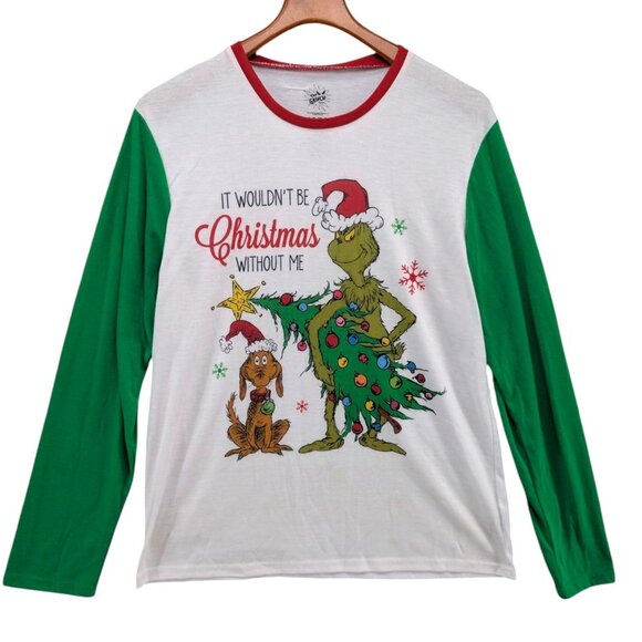 Grinch It Wouldn't Be Christmas Without Me Pajama Shirt Unisex Long Sleeve Sz M - Picture 1 of 7